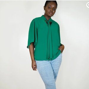 Bow Blouse with Flutter Sleeve - Green